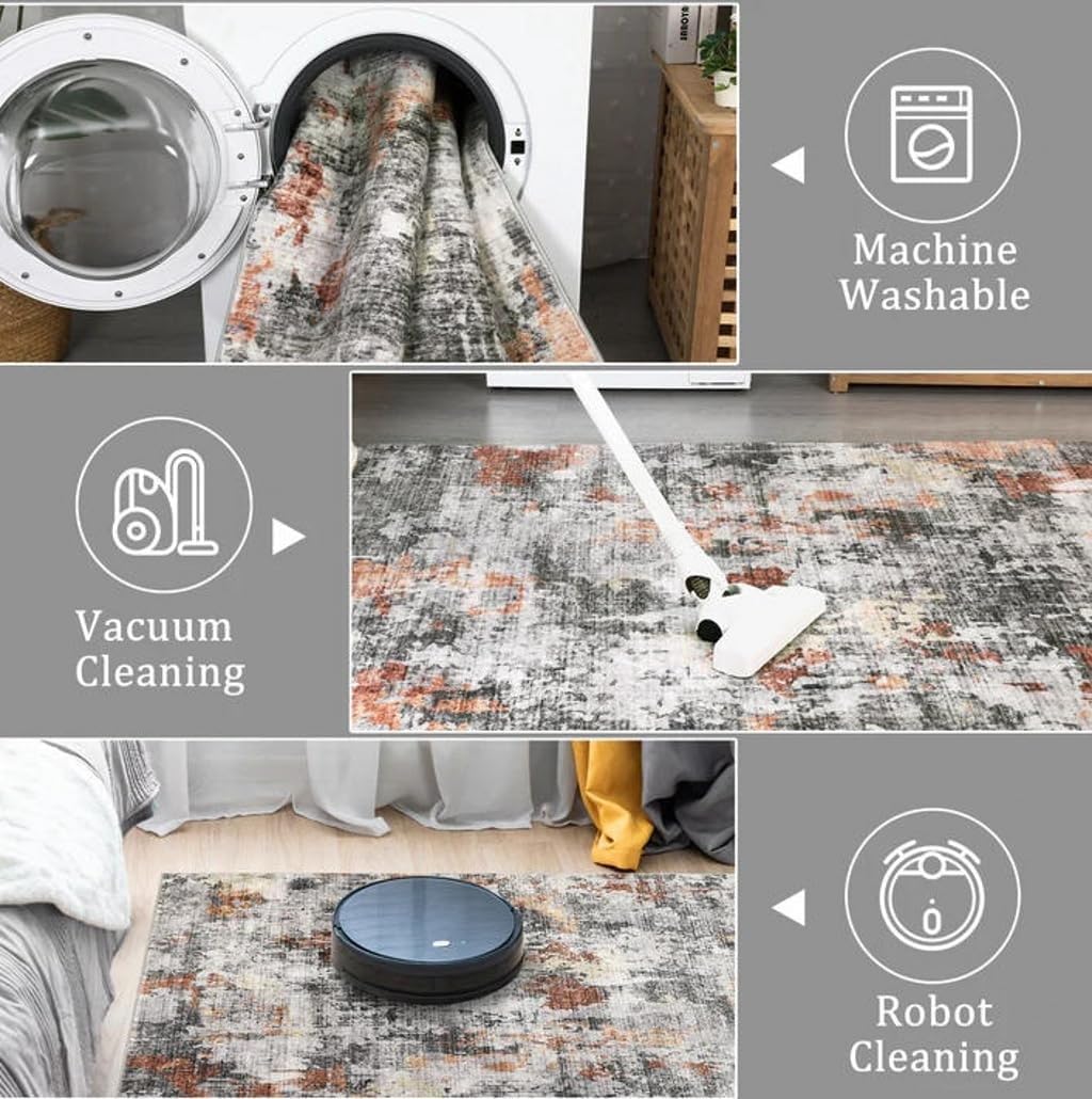 Modern Abstract Distressed Texture Irregular Shape Rug for Living Room Bedroom Guestroom Faux Wool Washable Carpet 2x3 Nordic Boho Classroom Nursery Apartment Durable Easy Clean Rugs Bright Yellow