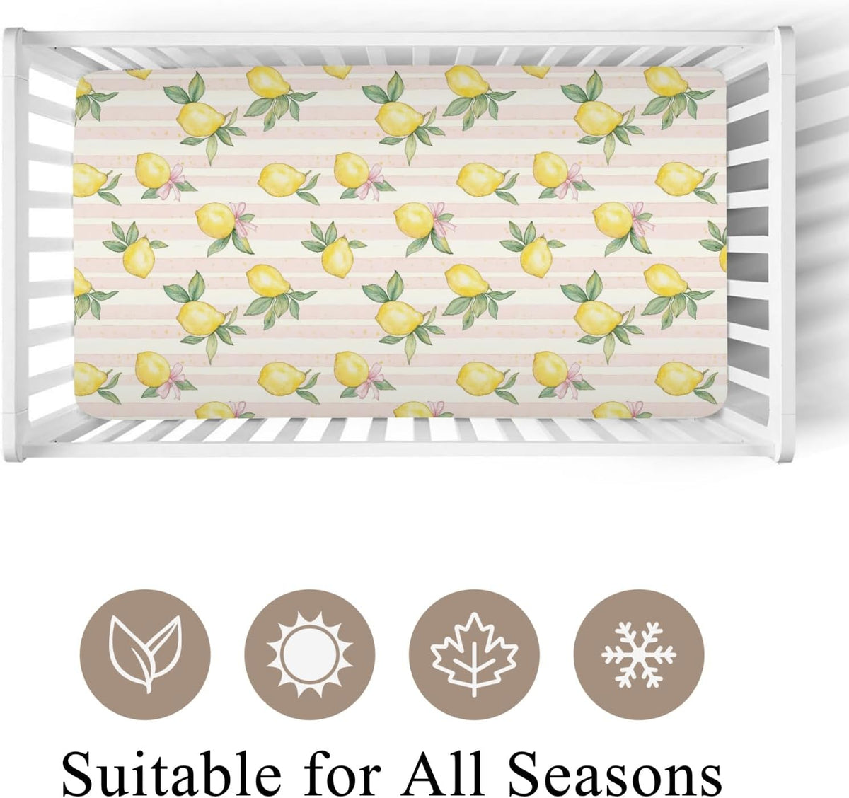 Cute Lemon Bows Pink Stripe Fitted Baby Crib Sheet for Boys Girls 52x28x9 in Yellow Lemons Leaves Baby Sheet for Standard Crib and Toddler Mattress Summer Fruit Bed Sheet