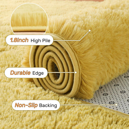 Yellow Rug for Bedroom Shag Area Rugs 4x6 Fluffy Living Room Plush Carpet Non Slip for Nursery Kids PlayRoom Light Color