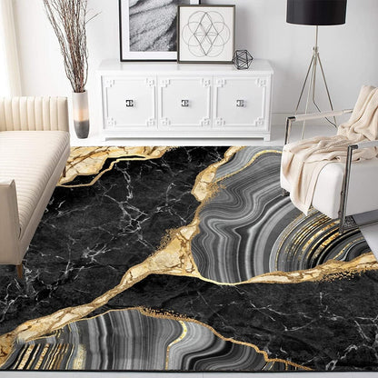 Black Grey Yellow Marble Texture Modern Abstract Aesthetic Area Rug 3x5 Minimalist Art Decor Rug for Livingroom Bedroom Diningroom Indoor Kitchen Hallway Carpet