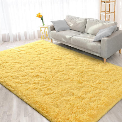 Large Area Rugs for Living Room, 4x6 Feet Yellow Shaggy Rug Fluffy Throw Carpets, Ultra Soft Plush Modern Indoor Fuzzy Rugs for Bedroom Girls Kids Nursery Room Dorm Home Decor
