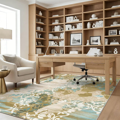 4x6 Area Rugs,Abstract Area Rugs, Modern Washable Non-Slip Rug for Living Room, Bedroom, Dining Room, Soft Low Pile Carpet, Neutral Decor for Home and Office,Abstract Floral - Yellow