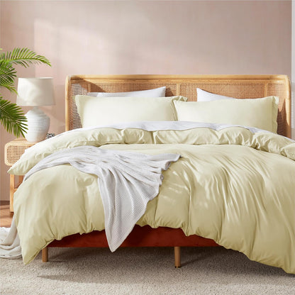 Vanilla Yellow Duvet Cover Full Size - Soft Double Brushed Full Size Duvet Cover Set, 3 Piece, with Button Closure, 1 Duvet Cover 80x90 inches and 2 Pillow Shams