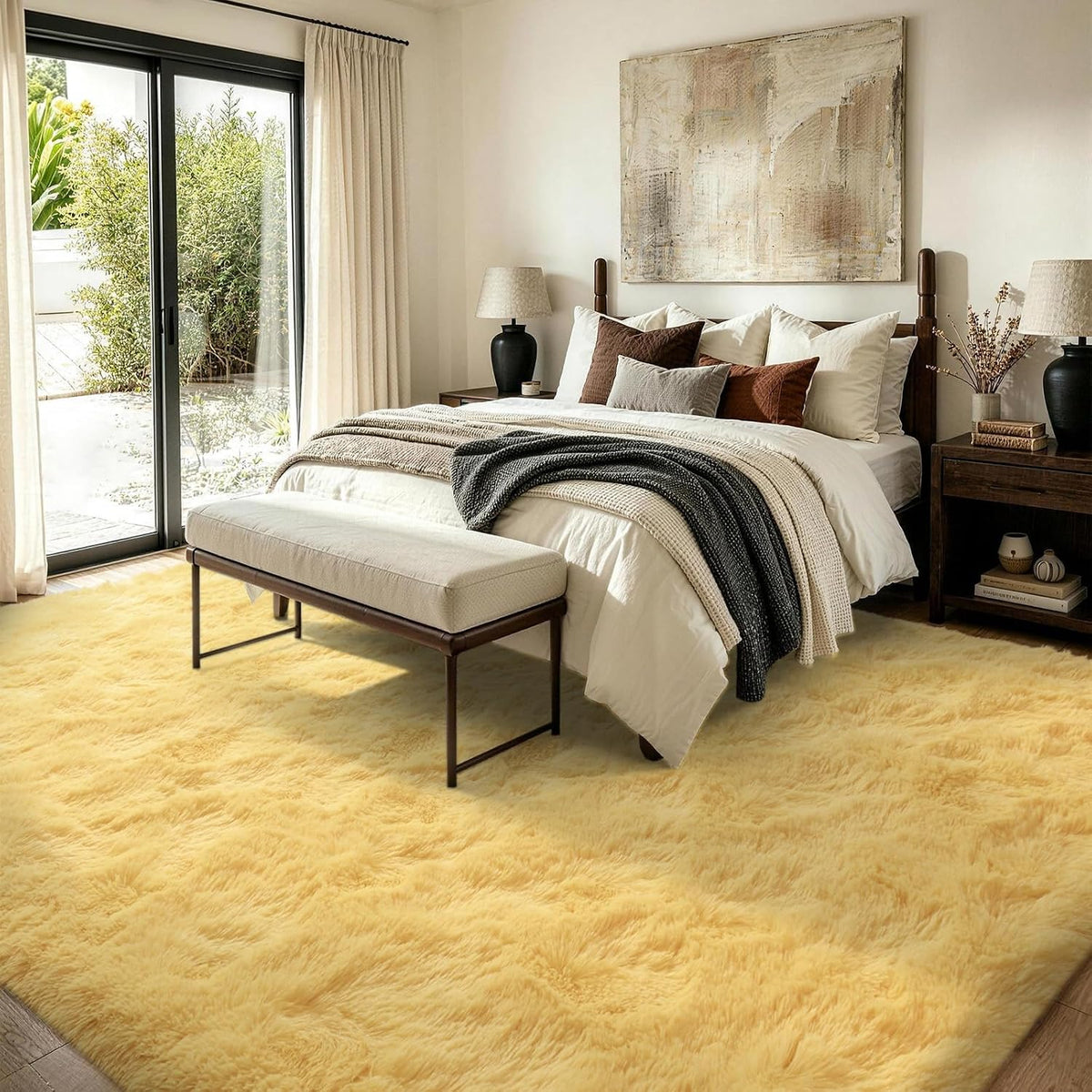 5x8 Non-Slip Fluffy Area Rugs for Living Room (Yellow)