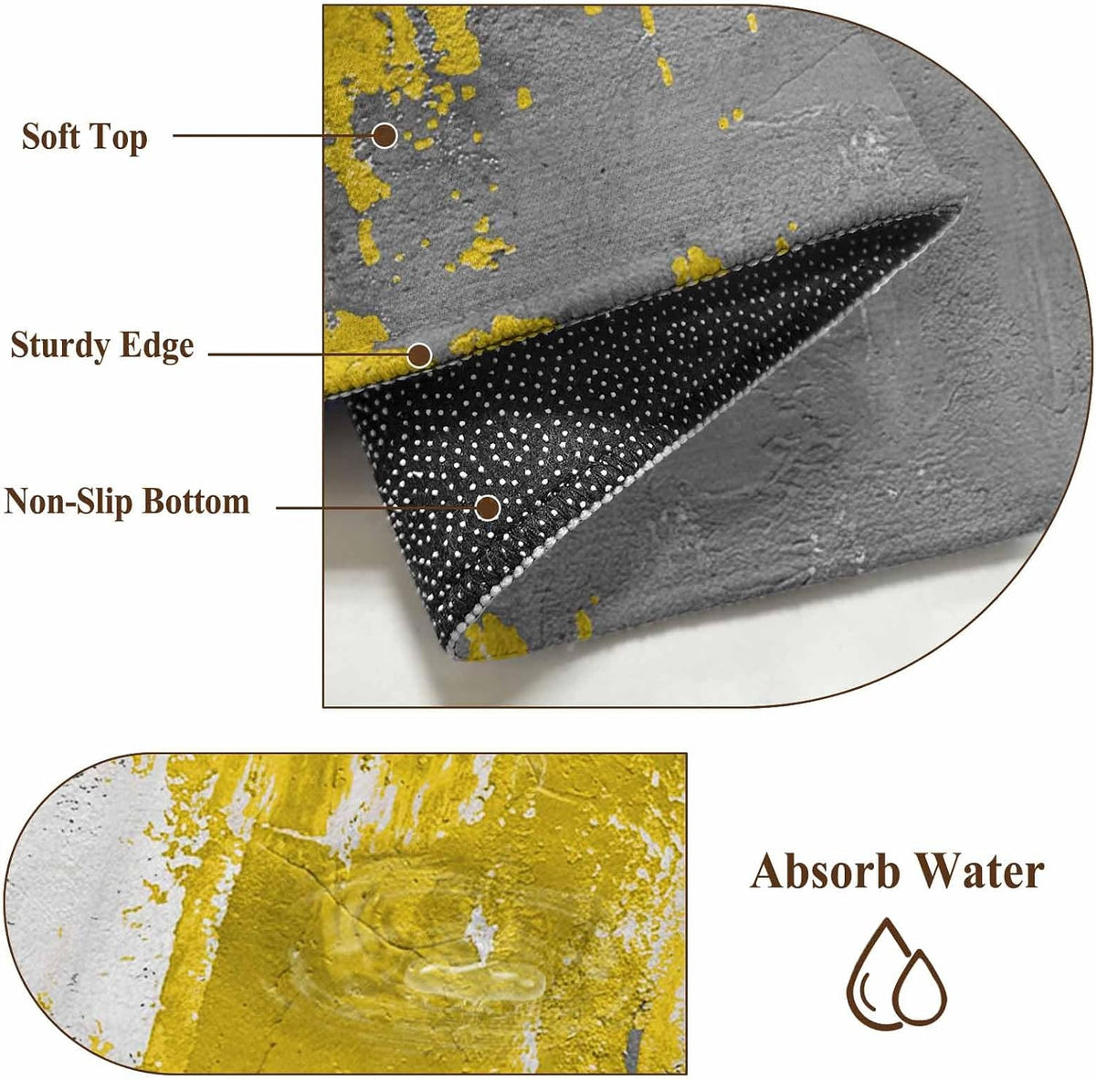 4x6ft Abstract Art Area Rug Non Slip Soft Washable Yellow Grey Wall Mottled Texture Minimalist Modern Rectangle Area Rugs Low Pile Indoor Carpet Mat for Bedroom Living Room Dining Entryway