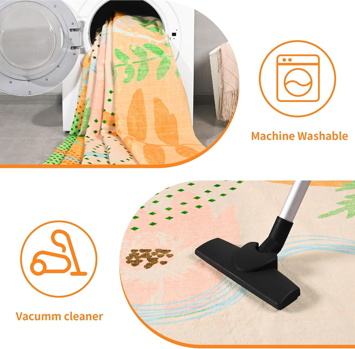 Faux Wool Boho Floral Area Rug 4x6, Modern Yellow Abstract Print Soft Carpet, TPR Non-Slip Backing, Machine Washable Low Pile Rug for Bedroom, Living Room, Kids Room, Playroom, Office
