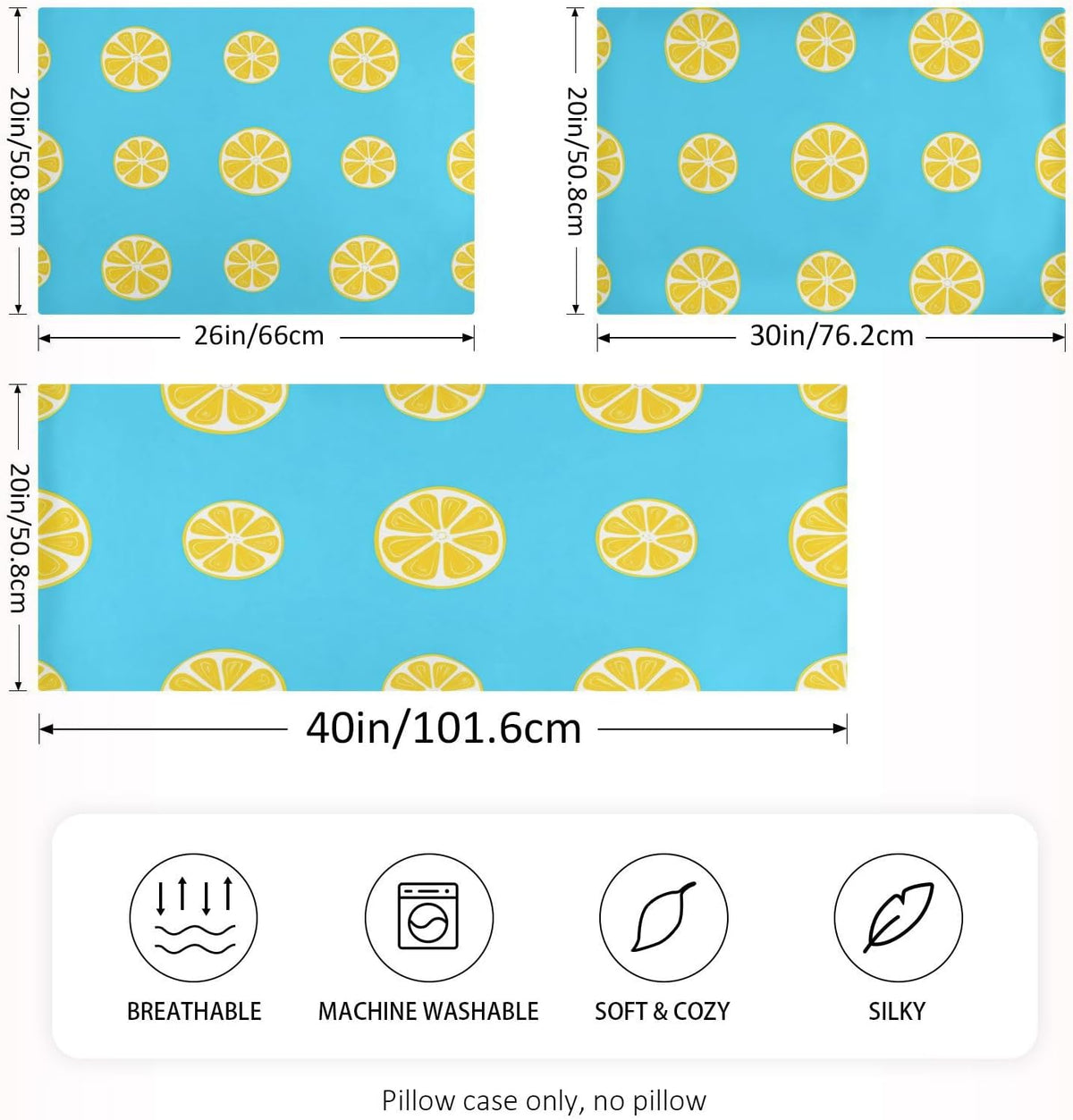 Yellow Lemon Slices Satin Pillowcase for Hair and Skin, Soft Breathable Pillow Case Anti-Wrinkle Cooling Silk Pillow Cover with Envelope Closure for Bedroom, Standard 20 x 26 Inches