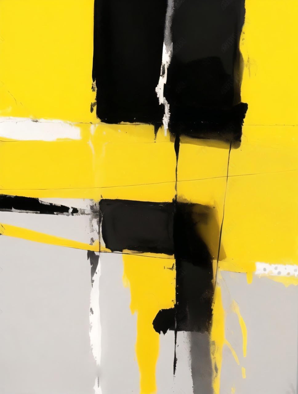 Bright Yellow Black Light Grey Modern Abstract Art Aesthetic Indoor Rugs 4x6 for Living Room Bedroom Dining Room Washable Non Shedding Faux Wool Soft Carpet Dorm Farmhouse Vibrant Geometric Area Rug