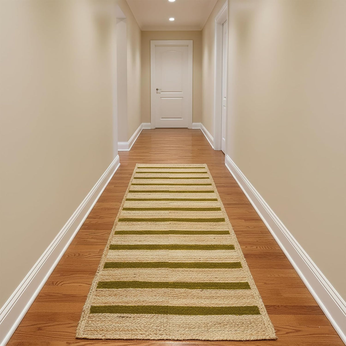 Runner Jute Rug 2.6x8 Hand Woven Jute Braided Yellow Striped Pattern Rug Thick 0.27" Ideal for Runner Areas Rugs for Hallway, Kitchen, Entryways Laundry Boho Carpets Home Décor