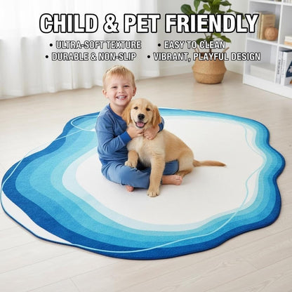Bright Yellow Ivory White Irregular Rug 2x3 Modern Abstract Art Non Slip Indoor Rugs for Living Room Bedroom Playroom Pet Friendly Carpet Minimalist Nordic Home Office Classroom Nursery Accent Mats
