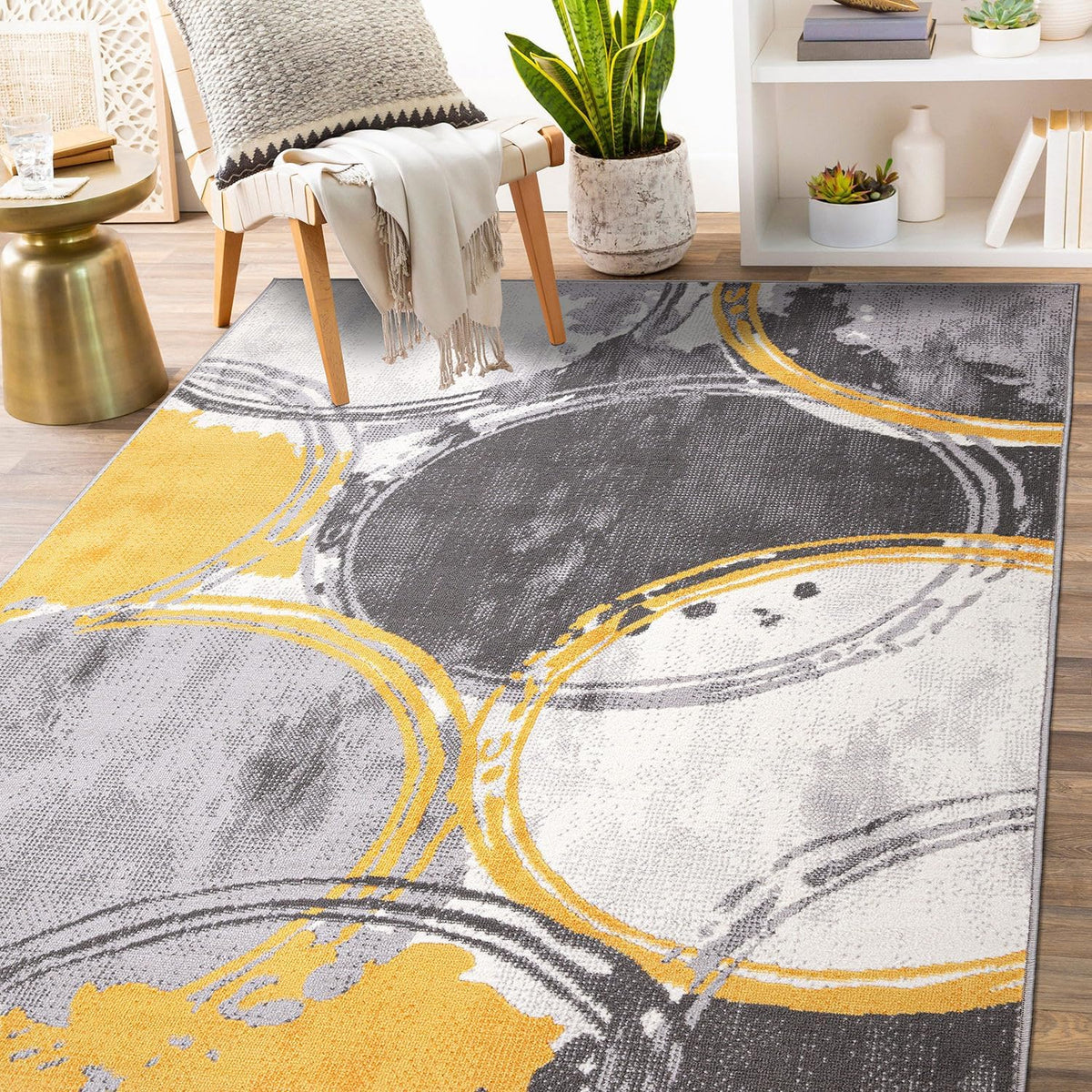 Circles Evora Contemporary Modern Large Area Rug Yellow 7'10" x 10'